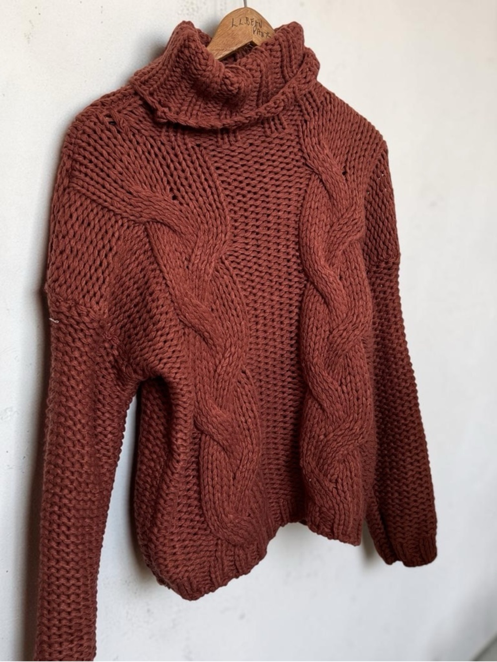 chunky cable knit turtleneck sweater rust cottagecore cozy S - Picture 2 of 7